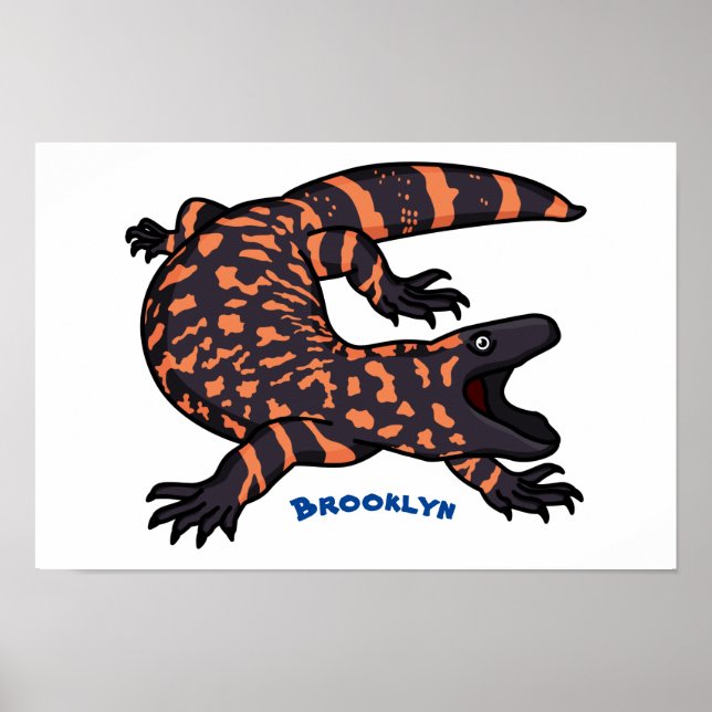 Hungry gila monster lizard cartoon illustration  poster (Front)