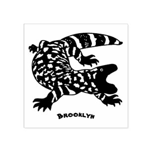 Hungry gila monster lizard cartoon illustration rubber stamp