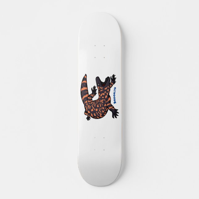 Hungry gila monster lizard cartoon illustration skateboard (Front)