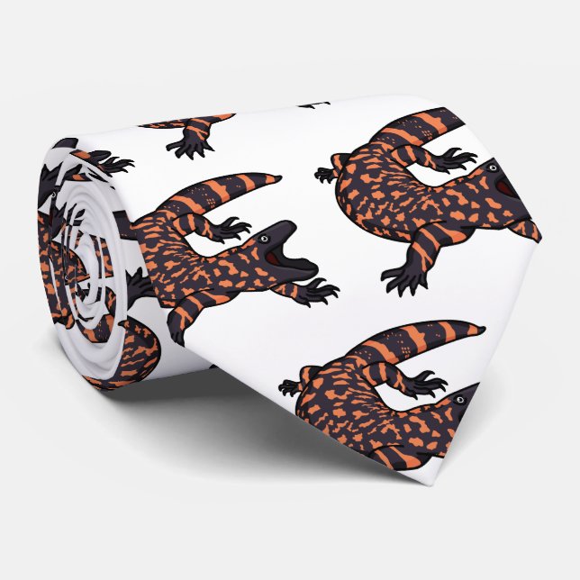 Hungry gila monster lizard cartoon illustration  tie (Rolled)