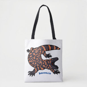 Hungry gila monster lizard cartoon illustration tote bag