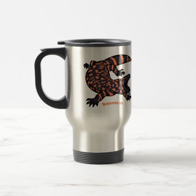 Hungry gila monster lizard cartoon illustration  travel mug (Left)