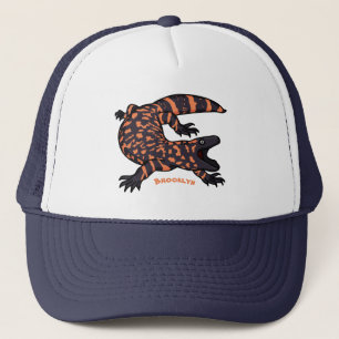Hungry gila monster lizard cartoon illustration trucker hat