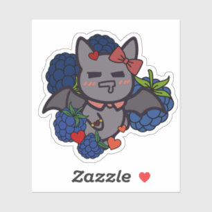 Hungry Kawaii Bat with Blueberries - Funny Fruit B