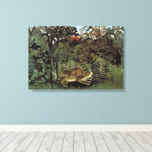 Hungry Lion by Henri Rousseau, Vintage Wild Animal Canvas Print