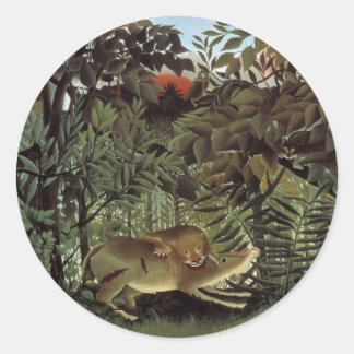 Hungry Lion by Henri Rousseau, Vintage Wild Animal Classic Round Sticker