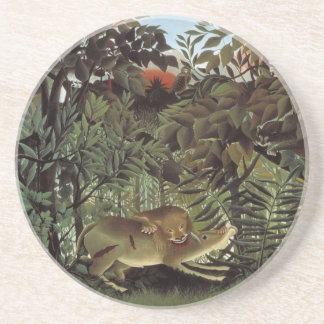 Hungry Lion by Henri Rousseau, Vintage Wild Animal Coaster