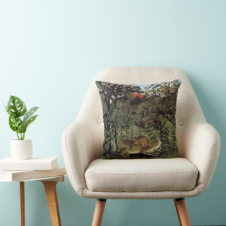 Hungry Lion by Henri Rousseau, Vintage Wild Animal Cushion