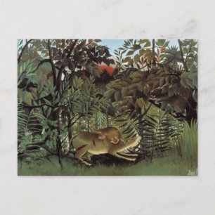 Hungry Lion by Henri Rousseau, Vintage Wild Animal Postcard