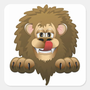 Hungry Lion Cartoon Square Sticker