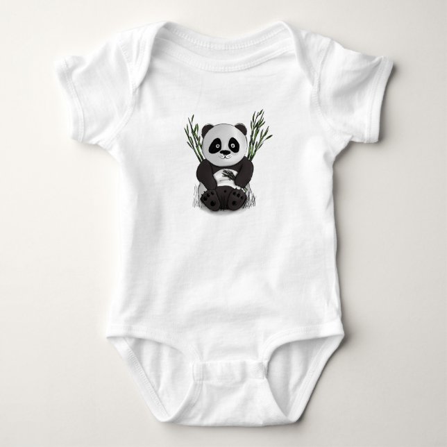 Hungry panda hand drawn illustration baby bodysuit (Front)