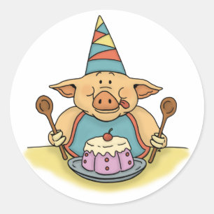 hungry piggy funny birthday sticker