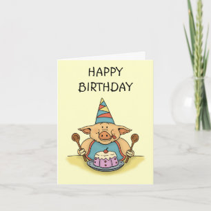 hungry piggy happy birthday note card