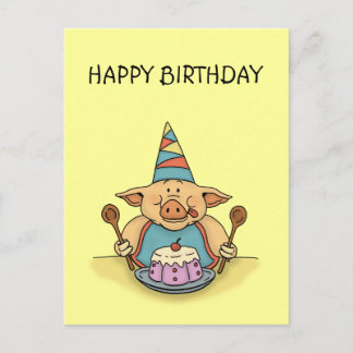 hungry piggy happy birthday postcard