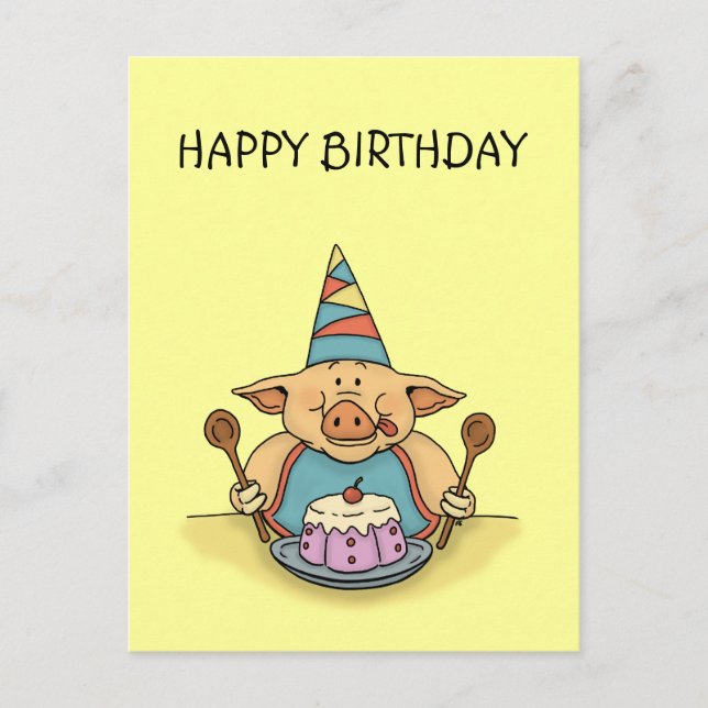 hungry piggy happy birthday postcard (Front)