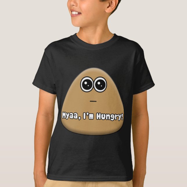 Hungry Pou logo with text - Kids T-Shirt - Dark (Front)