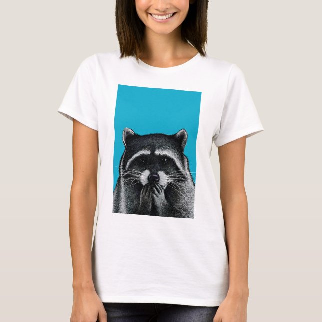 Hungry Raccoon on blue T-Shirt (Front)