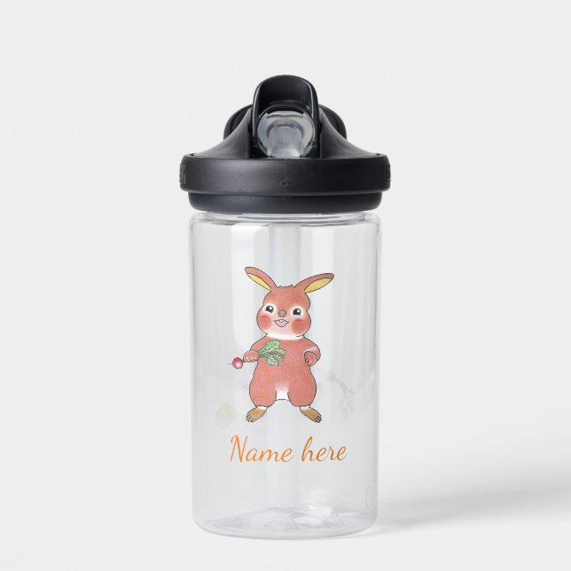 Hungry & Sleepy Bunny Kids Name Water Bottle (Front)