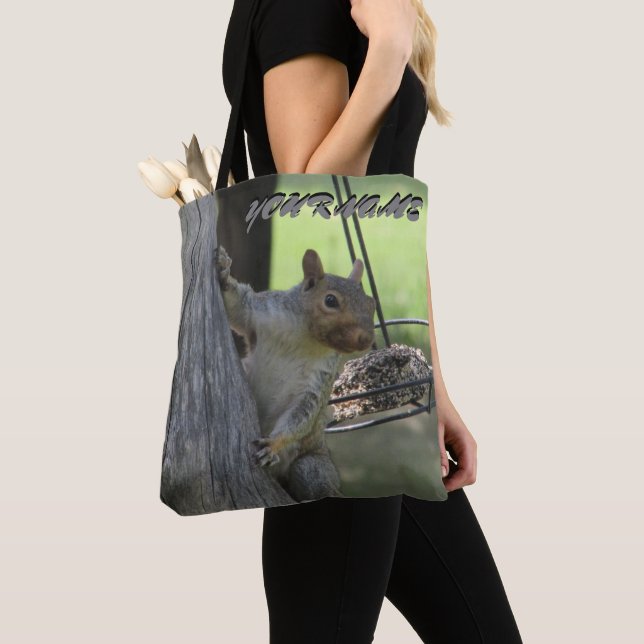 Hungry Squirrel  and your name Tote Bag (Close Up)
