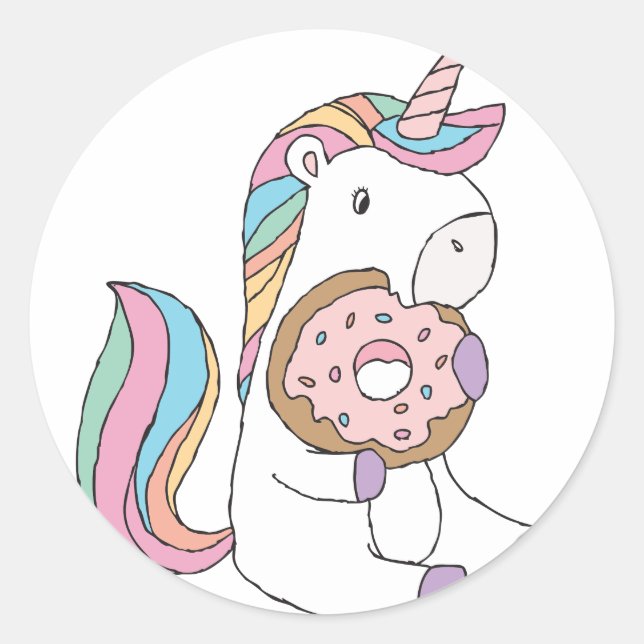 Hungry Unicorns Colourful Unicorn Art Cute Art  Classic Round Sticker (Front)
