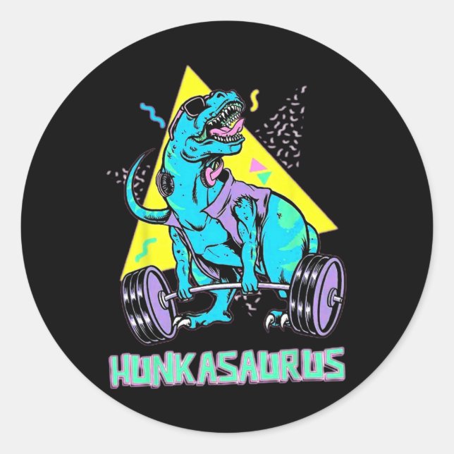 Hunkasaurus Weightlifting Bodybuilding Gym Workout Classic Round Sticker (Front)
