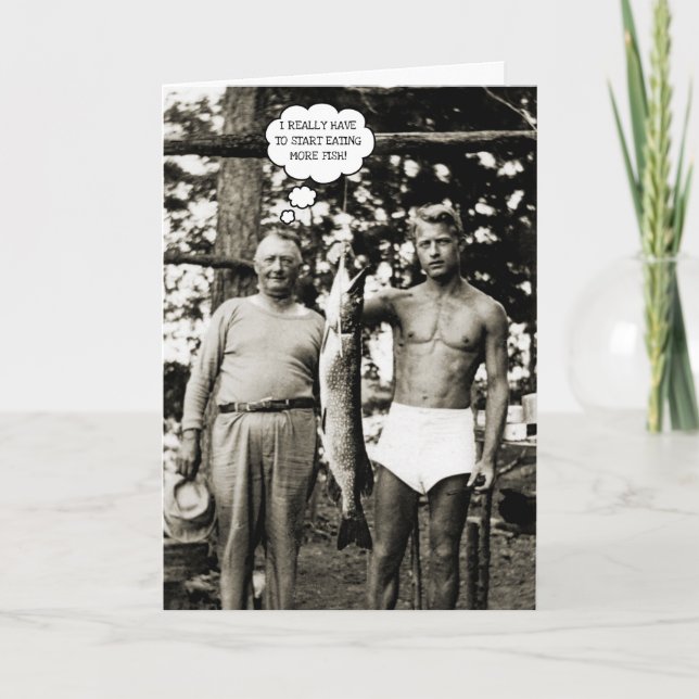 HUNKY FISHERMAN FISHING VINTAGE PHOTO FUNNY CARD (Front)