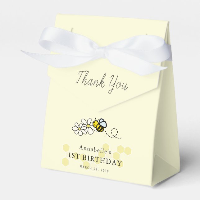 Hunny Bee Daisy Floral Yellow Girl Birthday Favour Box (Front Side)