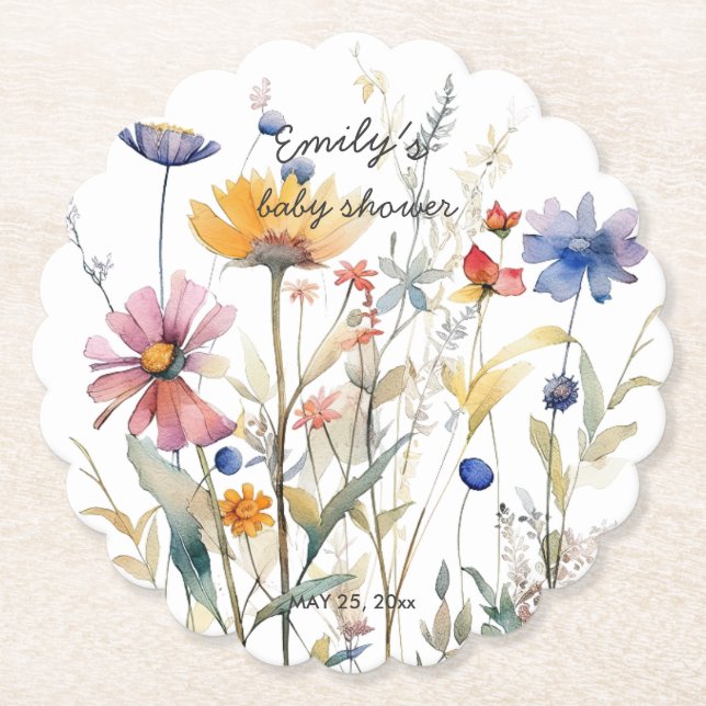 Hunny Wildflower Baby Shower Paper Coaster (Front)