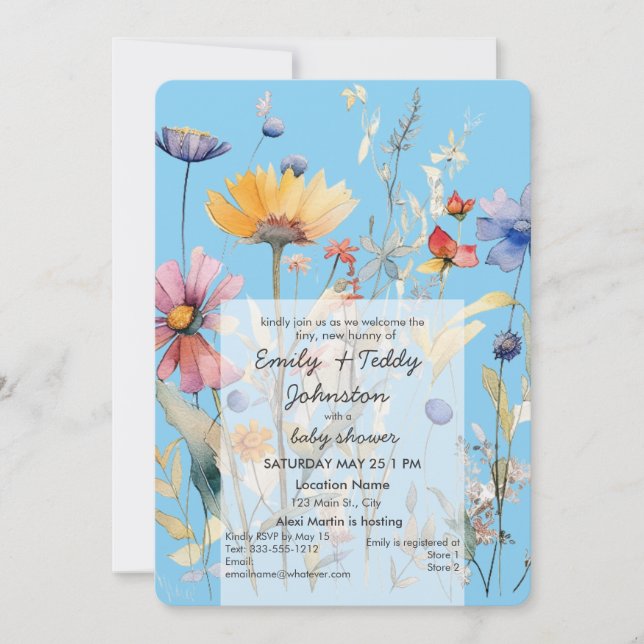 'Hunny' Wildflower Boy Blue Baby Shower Invitation (Front)