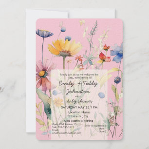 'Hunny' Wildflower Pastel Pink Girl Baby Shower Invitation