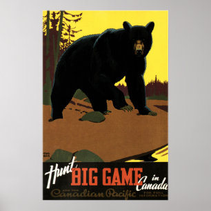HUNT BIG GAME In CANADA Advertising Vintage Travel Poster