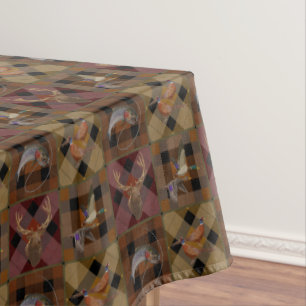 Hunt Club Plaid with Wildlife Game   Fall Pattern  Tablecloth