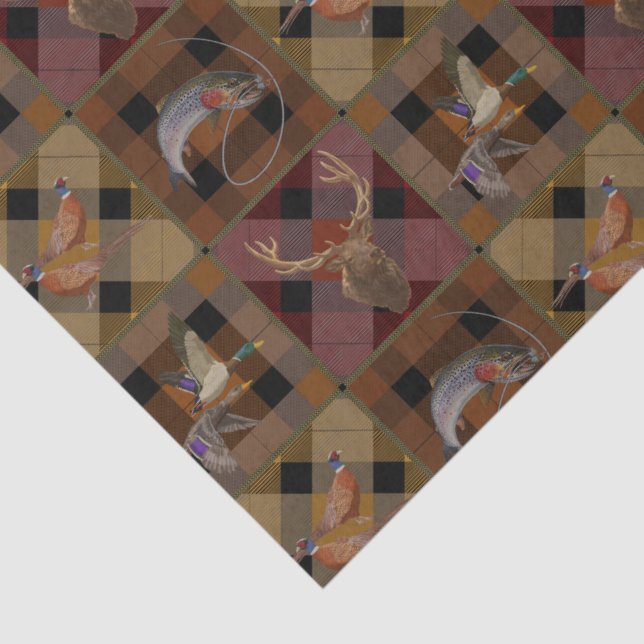 Hunt Club Plaid With Wildlife Game  Tissue Paper (Detail)