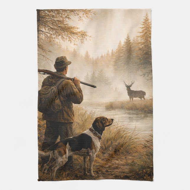 Hunt in the mist tea towel (Vertical)