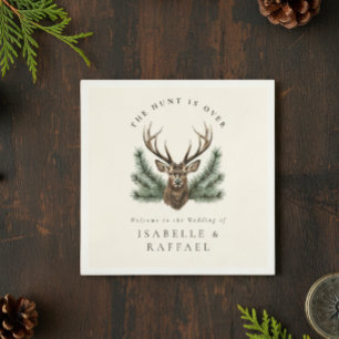 Hunt Is Over Elegant Antler Deer Stag Head Wedding Napkin