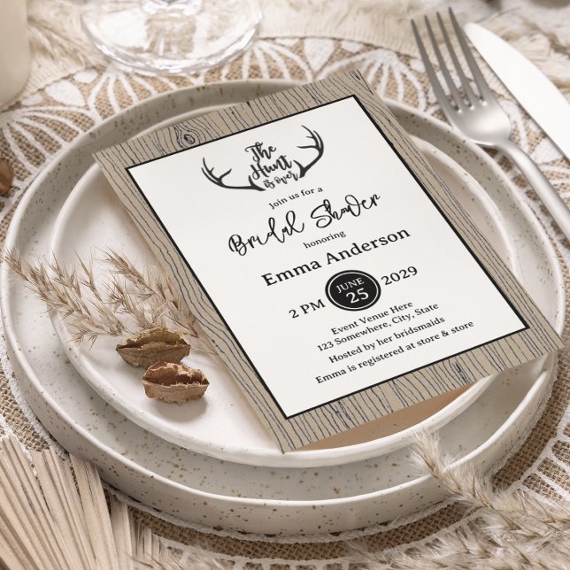 Hunt is Over Rustic Antler Barnwood Bridal Shower Invitation (Creator Uploaded)