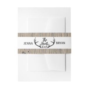 "Hunt is Over" Rustic Antler Barnwood Wedding Invitation Belly Band