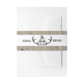 "Hunt is Over" Rustic Antler Barnwood Wedding Invitation Belly Band