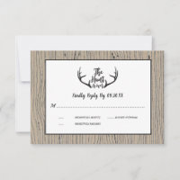 "Hunt is Over" Rustic Antler Barnwood Wedding RSVP