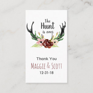 Hunt is Over Rustic Antler Burgundy Floral Wedding Business Card