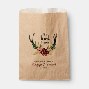 Hunt is Over Rustic Antler Burgundy Floral Wedding Favour Bags