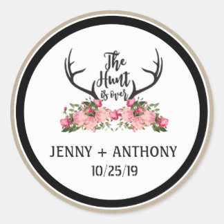 Hunt is Over Rustic Antler Floral Save Date Seal