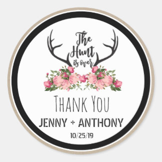 Hunt is Over Rustic Antler Floral Thank You Classic Round Sticker