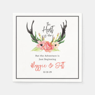 Hunt is Over Rustic Antler Floral Wedding Napkin