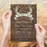 "Hunt is Over" Rustic Antler Strings Light Wedding Invitation<br><div class="desc">Rustic country-style "The Hunt is Over" wedding invitation designed against an old barn wood background with strings of sparkling light across the top of the card and a vintage deer antlers banner. Please personalise it with your own text occasion-accordingly or click the "Customise It" button to go to the design...</div>