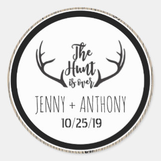 "Hunt is Over" Rustic Barnwood Save The Date Seal