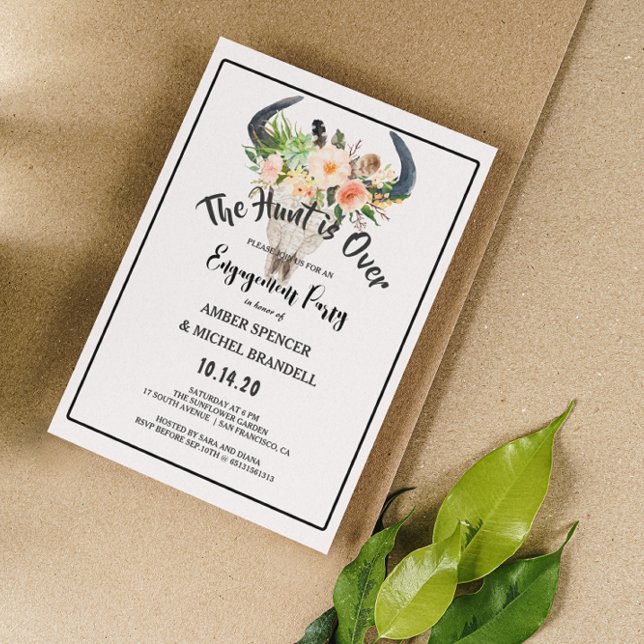 Hunt is Over Rustic Boho Floral Engagement Party Invitation (Creator Uploaded)