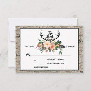 Hunt is Over Rustic Boho Floral Wedding RSVP