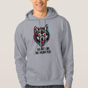 Hunt or Be Hunted Wolf Hoodie – Fierce Red-Eyed Pr