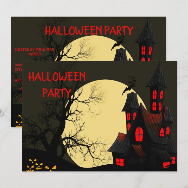 Hunted House Full Moon Halloween Party Invitation (Front/Back)